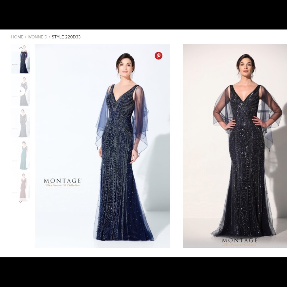 Ivonne D for Mon Cheri beaded tulle blue lace over silver lining Style 220D3